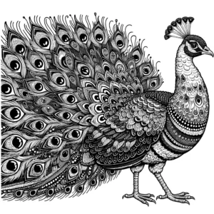 Peacock coloring page with stunning plumage coloring page