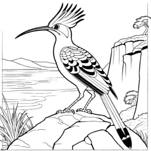 Hoopoe bird coloring page on detailed rocky background coloring page