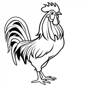 Rooster line art drawing standing on one leg for coloring page