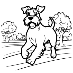 Schnauzer running in the park coloring page