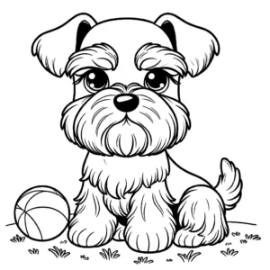 Schnauzer dog line drawing coloring page with ball in the park coloring page
