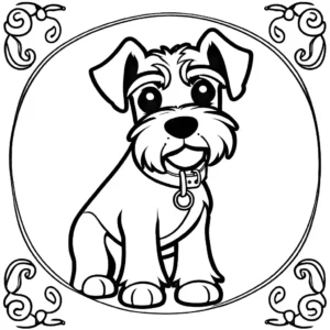 Schnauzer with collar and leash coloring page