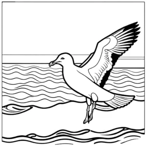 Seagull with ocean waves in the background coloring page