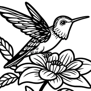 Hummingbird perched on a flower coloring page