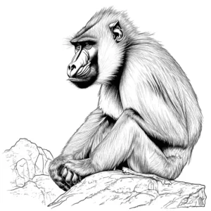 Detailed sketch of mandrill with focused facial features coloring page