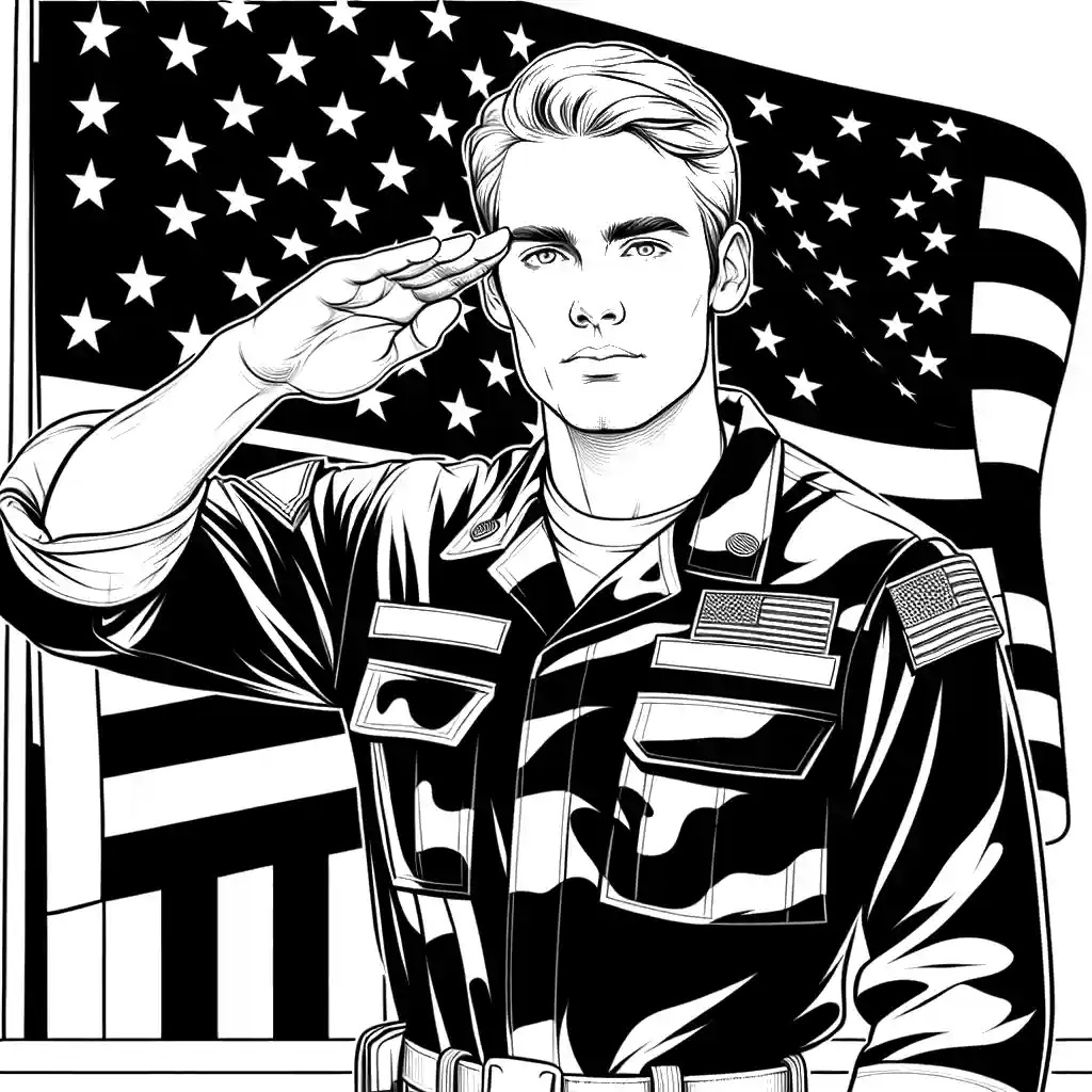 Soldier saluting at american flag coloring page Lulu Pages