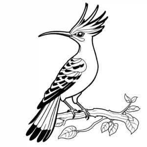 Detailed Hoopoe bird coloring page with wings spread coloring page