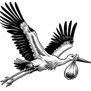 Flying stork with bundle outline coloring page