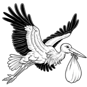 Stork carrying a bundle in the sky coloring page