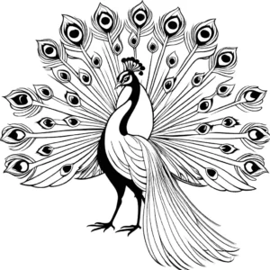Coloring page of a stunning peacock with an extravagant display of feathers coloring page