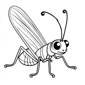 Stylized cartoon grasshopper with a friendly expression for coloring page