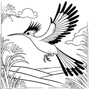 Stylized Hoopoe bird coloring page in flight coloring page