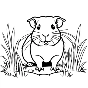 Happy guinea pig coloring page in a sunny meadow coloring page