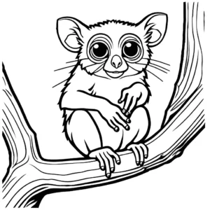 Tarsier with its fingers wrapped around a tree branch coloring page