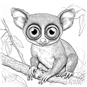 Tarsier with big round eyes in a forest coloring page