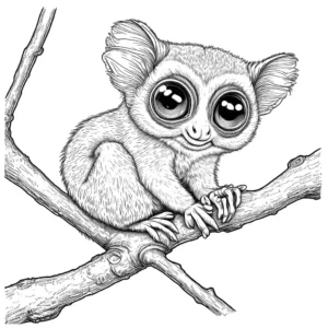 Tarsier sitting on a tree branch coloring page