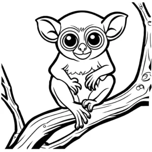 Cute Tarsier sitting on a tree branch coloring page