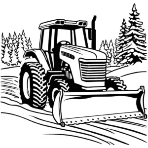 Illustration of a tractor plowing snow in the winter coloring page