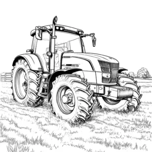 Tractor coloring page in the farm field coloring page