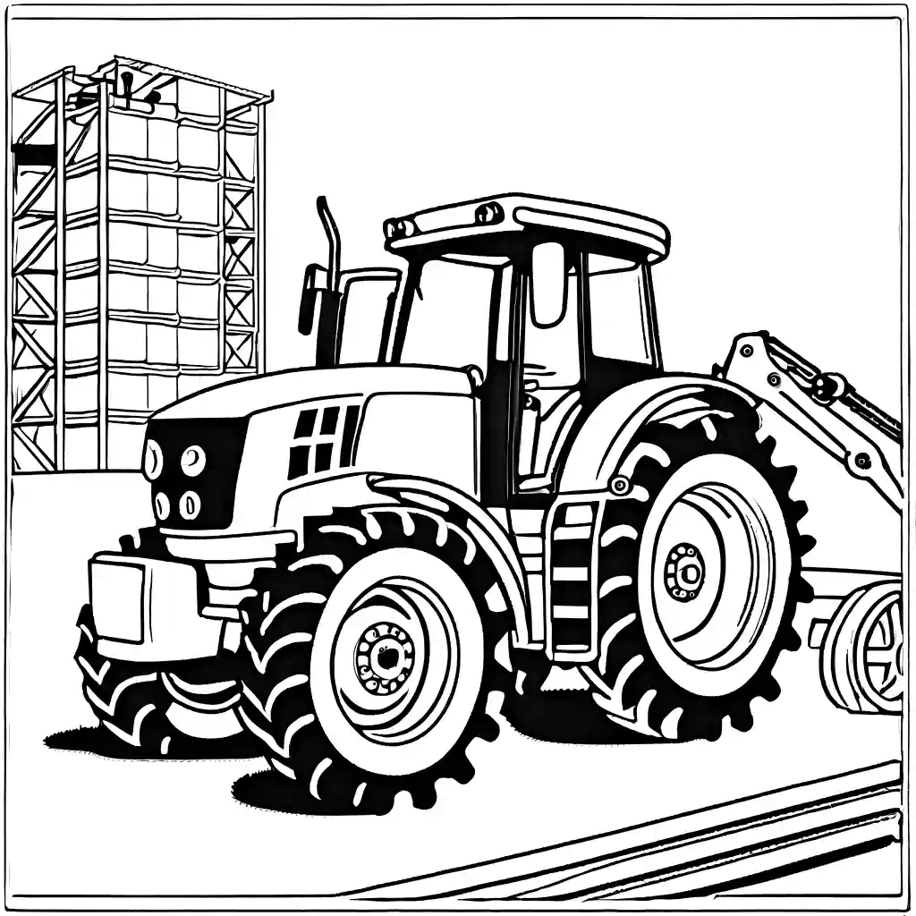 Simple drawing of a tractor on a construction site coloring page