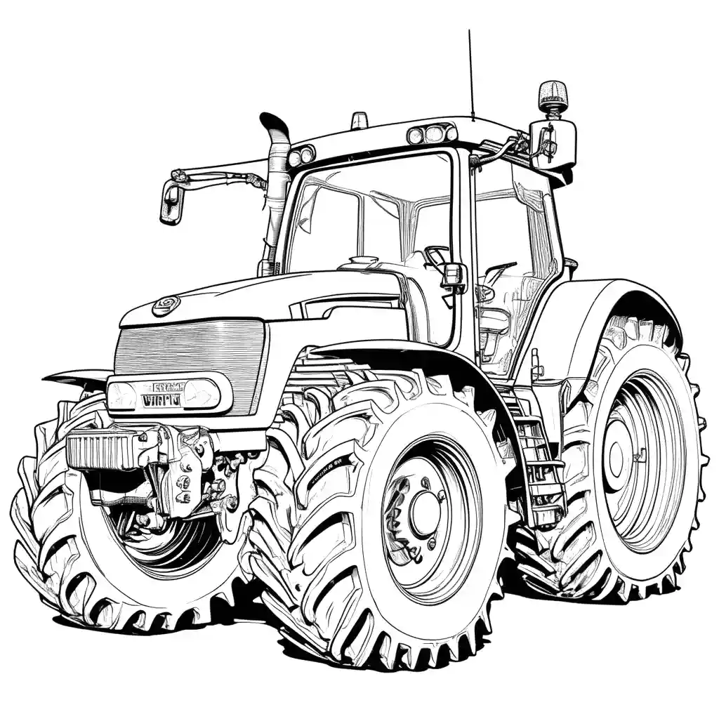 Big wheeled tractor line art coloring page
