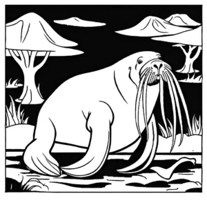 Walrus with long tusks and small flippers coloring page