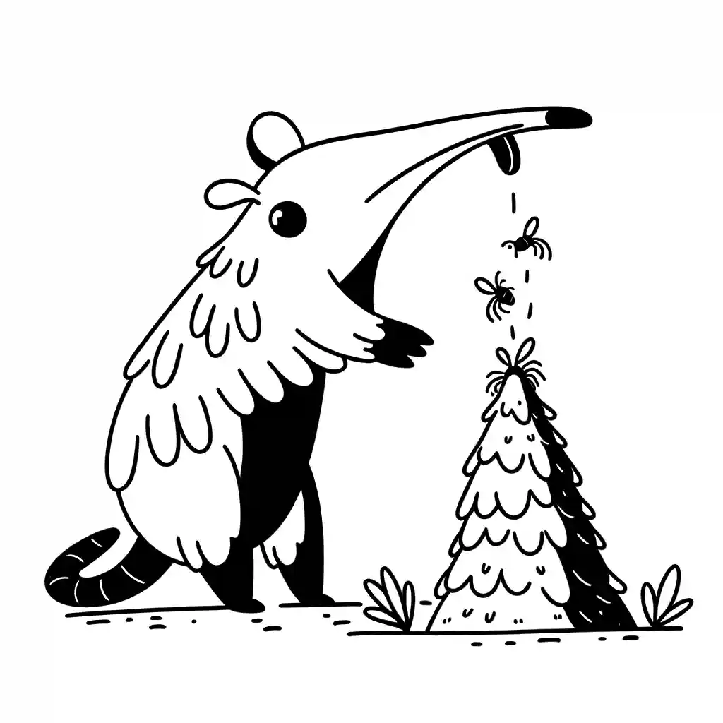 Anteater standing and catching ants with its long tongue coloring page