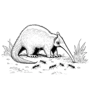 Anteater with long snout sniffing the ground for ants coloring page