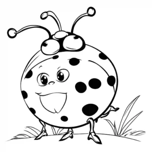 Cute cartoon ladybug with big black spots on red back coloring page