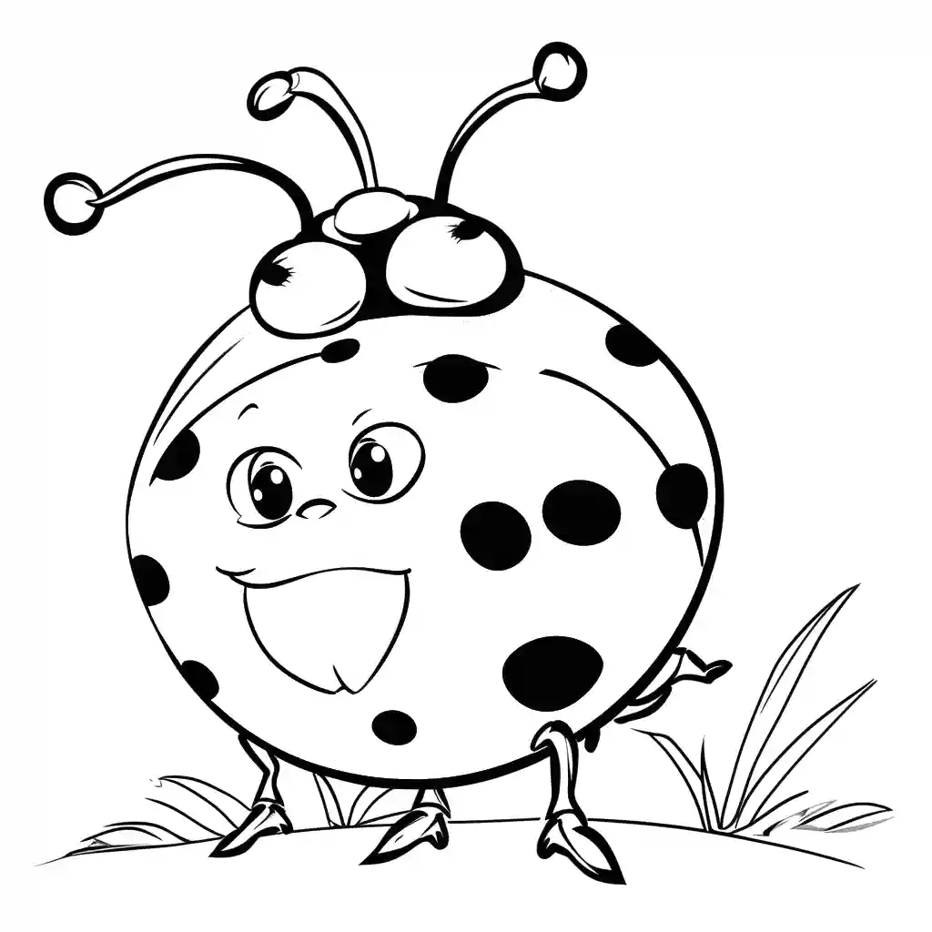 Cute cartoon ladybug with big black spots on red back coloring page
