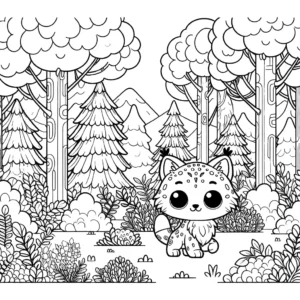 Lynx coloring page with forest setting coloring page