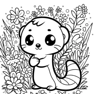 Cute weasel standing on hind legs in natural surroundings for coloring page