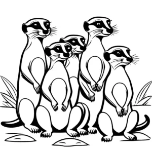 Group of meerkats scanning horizon coloring page