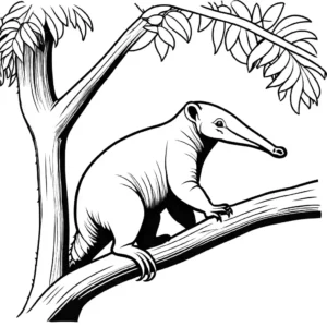 Anteater climbing a tree to find some ants coloring page