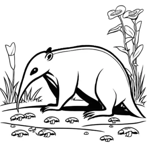 Anteater peacefully eating ants from a anthill coloring page