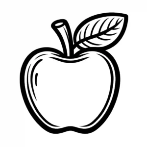 Line drawing of an apple with a leaf, designed for children to color coloring page