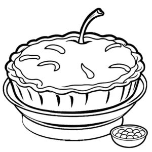 An outline of a whole apple pie with steam rising, ready for coloring. coloring page