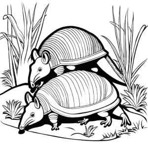 Armadillo family burrowed underground in their den coloring page