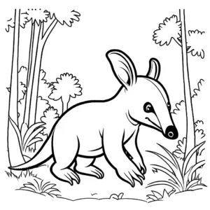 Adorable baby anteater playing in the forest coloring page