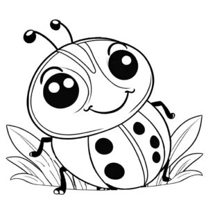 Cute baby ladybug in a cuddly pose with a gentle smile coloring page