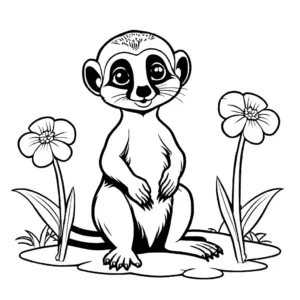 Adorable baby meerkat sitting with a flower in its paw coloring page