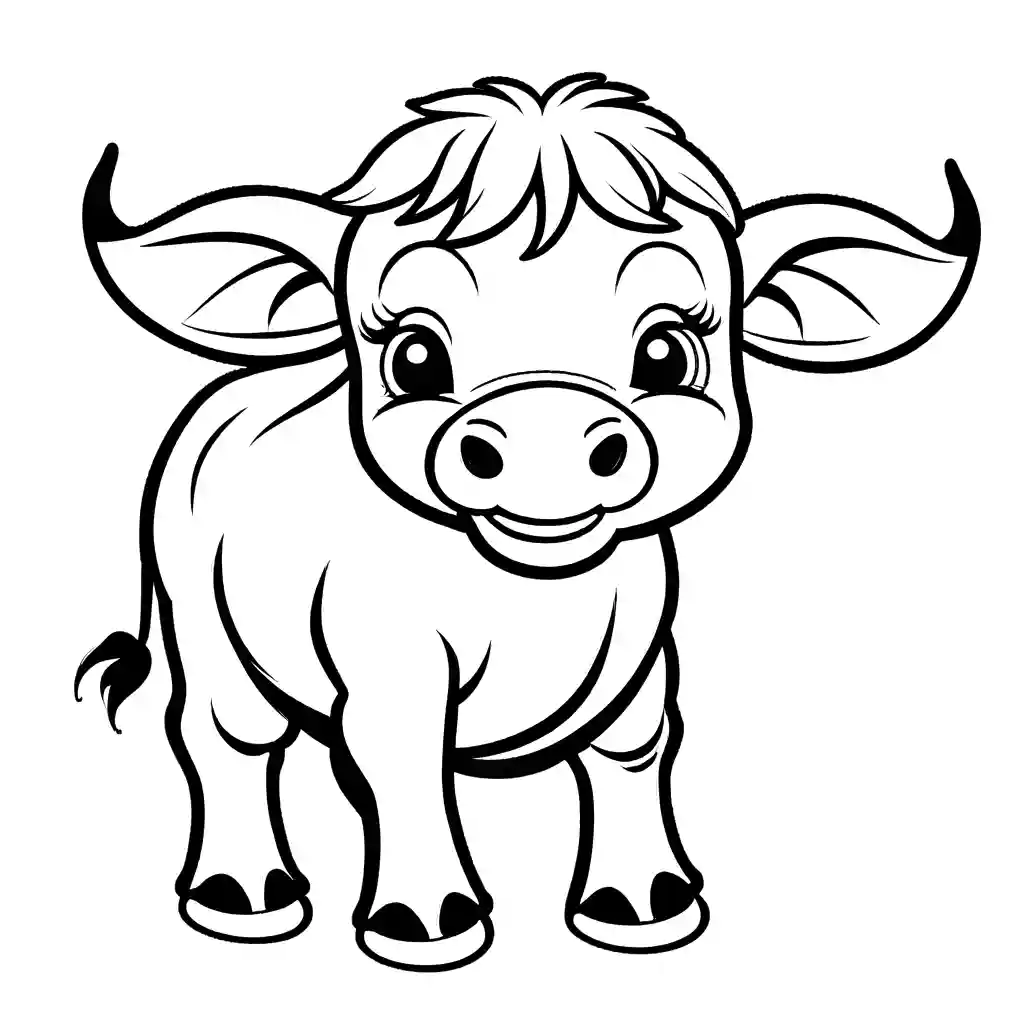 Adorable baby Water Buffalo illustration with simple lines for easy coloring. coloring page