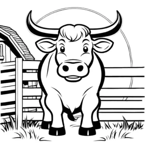 Bull with a ring through its nose in a barnyard coloring page