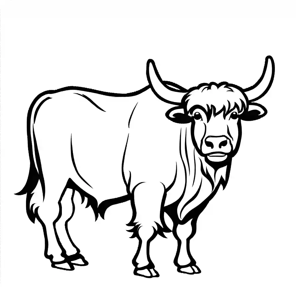 Plain outline of a standing Yak, easy for children to color. coloring page