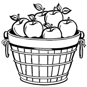 A basket full of apples, outlined for coloring. coloring page