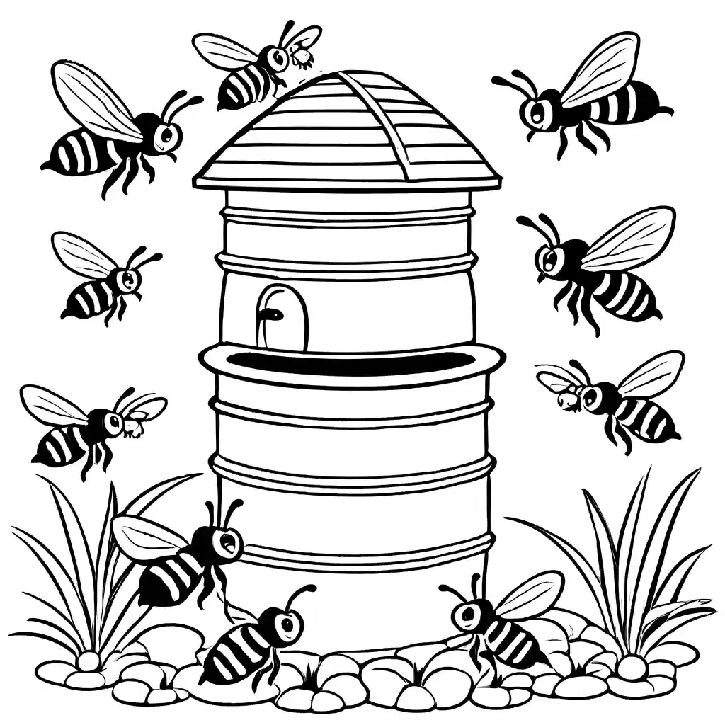 Bee swarm and hive coloring page Lulu Pages