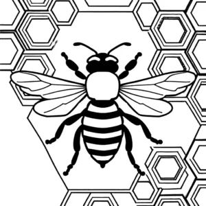 Bee on honeycomb coloring page with intricate hexagonal patterns and glistening honey coloring page
