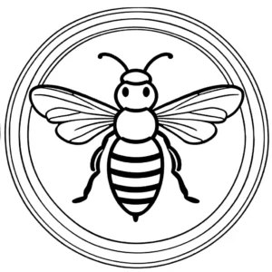 Bee outline drawing with circular wings for coloring page