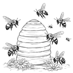 Bees and beehive coloring page