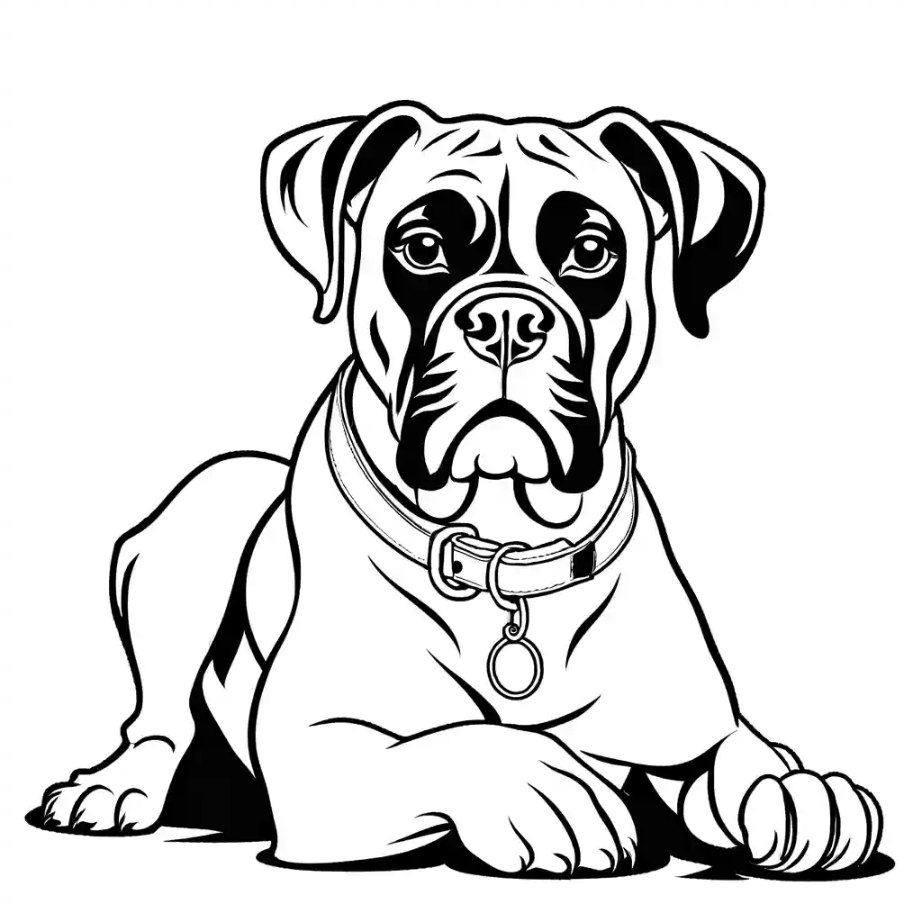 Boxer dog wearing a collar and sitting with a paw up coloring page